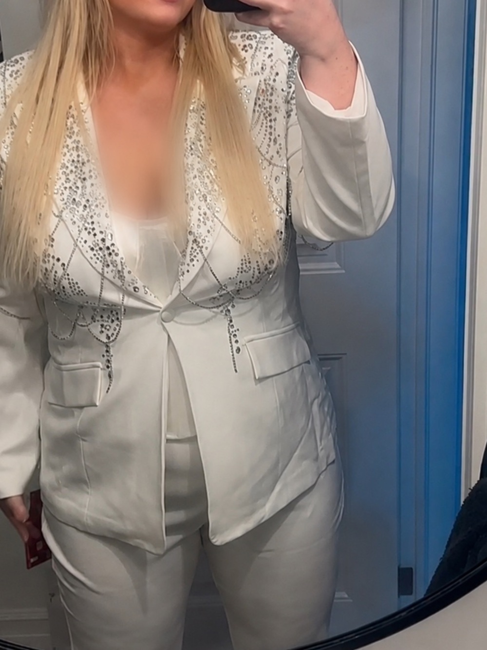 White Embellished Women's Blazer & Pant Set